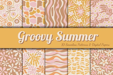 Groovy Summer Seamless Patterns Digital Pattern Rin Green 