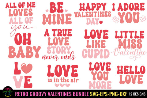 Groovy Valentine's Day SVG Bundle I Retro Valentines SVG SVG Happy Printables Club 