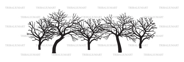 Group of scary bare black trees without leaves SVG TribaliumArtSF 