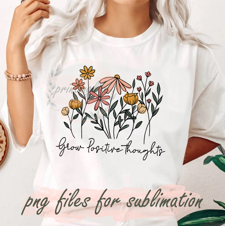 Grow Positive Thoughts Png, Retro Floral, Retro Wildflowers, Mental ...