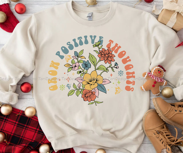 Grow Positive Thoughts Sublimation Design, Retro Inspirational Png, Inspirational Png, Positive Quotes, Mental Health Png, Motivational Png Sublimation ToriDesigns 