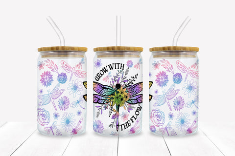 Grow With The Flow Pretty Dragonfly Libbey Glass Wrap PNG Sublimation BijouBay 