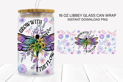 Grow With The Flow Pretty Dragonfly Libbey Glass Wrap PNG Sublimation BijouBay 