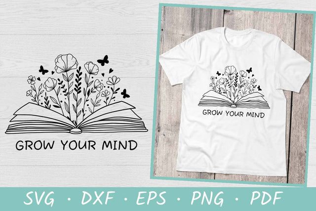 Grow Your Mind SVG Design | Floral Book SVG | Butterfly SVG SVG Irina Ostapenko 