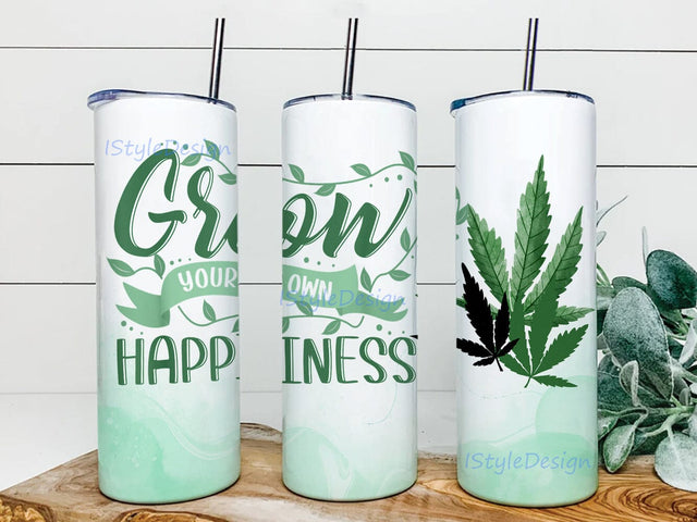 Grow Your Own Happiness Tumbler Png, Cannabis 20oz Skinny Tumbler, Weed Design Png, Marijuana Tumbler With Lid And Straw, Digital Download Sublimation iStyleDesign 