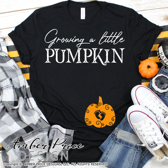 Growing a little pumpkin SVG | Fall / Halloween Pregnancy Maternity SVG PNG DXF SVG Amber Price Design 