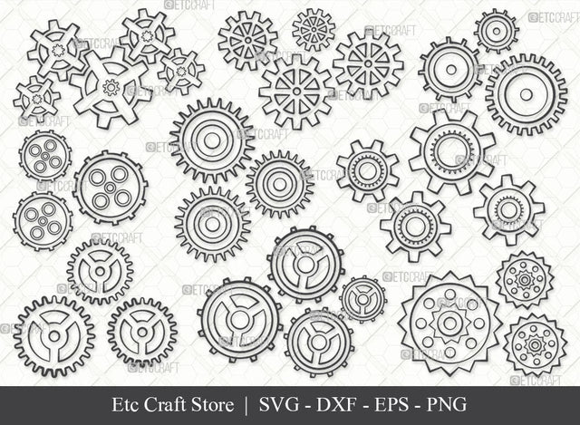 Growing Gears SVG, Gears Outline, Metal Gears Svg, Machine Gear Svg, Cogs and Gears Svg, Cog Wheels Svg, Steampunk Cog Gear Svg, Gears Bundle SVG ETC Craft 