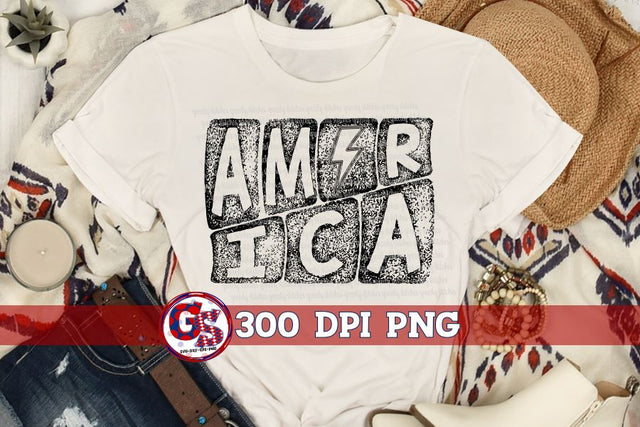 Grunge America Lightning Bolt PNG for Sublimation Sublimation Greedy Stitches 