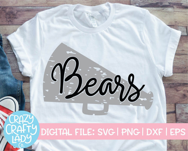 Grunge Bears Megaphone | Distressed Mascot SVG Cut File SVG Crazy Crafty Lady Co. 