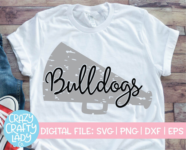 Grunge Bulldogs Megaphone | Distressed Mascot SVG Cut File SVG Crazy Crafty Lady Co. 