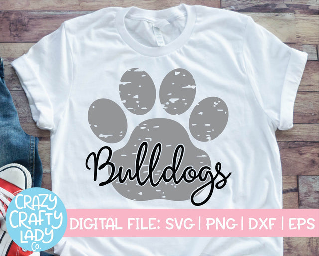 Grunge Bulldogs Paw Print | Distressed Mascot SVG Cut File SVG Crazy Crafty Lady Co. 