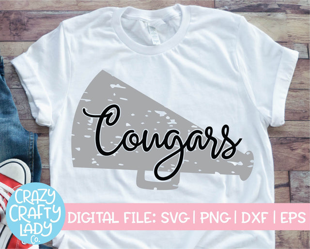 Grunge Cougars Megaphone | Distressed Mascot SVG Cut File SVG Crazy Crafty Lady Co. 