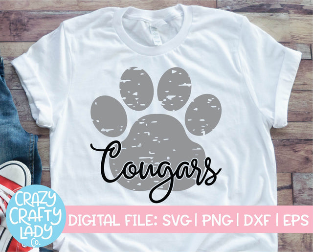 Grunge Cougars Paw Print | Distressed Mascot SVG Cut File SVG Crazy Crafty Lady Co. 