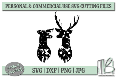 Grunge Deer Head SVG, Buck and Doe With Hearts SVG File, Valentine's SVG File SVG TB Designs 