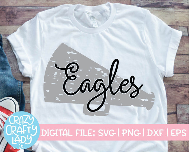 Grunge Eagles Megaphone | Distressed Mascot SVG Cut File SVG Crazy Crafty Lady Co. 