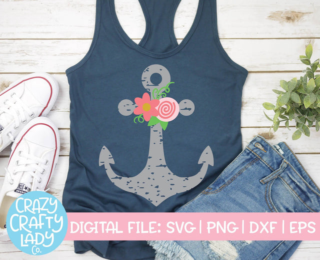 Grunge Floral Anchor | Summer SVG Cut File SVG Crazy Crafty Lady Co. 