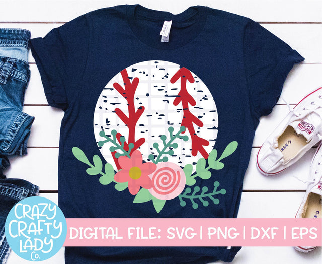 Grunge Floral Baseball | Distressed SVG Cut File SVG Crazy Crafty Lady Co. 