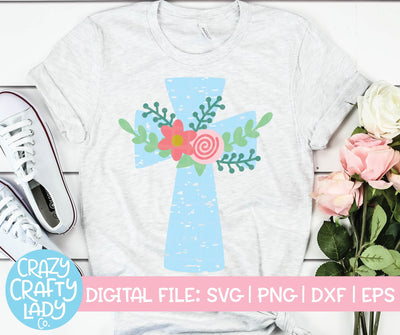 Grunge Floral Cross | Christian Easter SVG Cut File SVG Crazy Crafty Lady Co. 