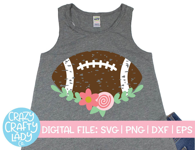 Grunge Floral Football | Distressed Sports SVG Cut File SVG Crazy Crafty Lady Co. 