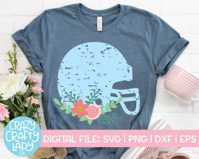 Grunge Floral Football Helmet | Distressed Sports SVG Cut File SVG Crazy Crafty Lady Co. 