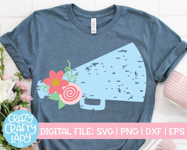 Grunge Floral Megaphone | Distressed Cheerleader SVG Cut File SVG Crazy Crafty Lady Co. 