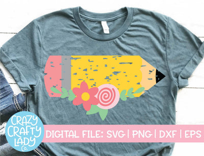 Grunge Floral Pencil | Back to School SVG Cut File SVG Crazy Crafty Lady Co. 