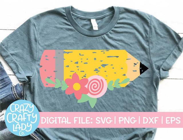 Grunge Floral Pencil | Back to School SVG Cut File SVG Crazy Crafty Lady Co. 
