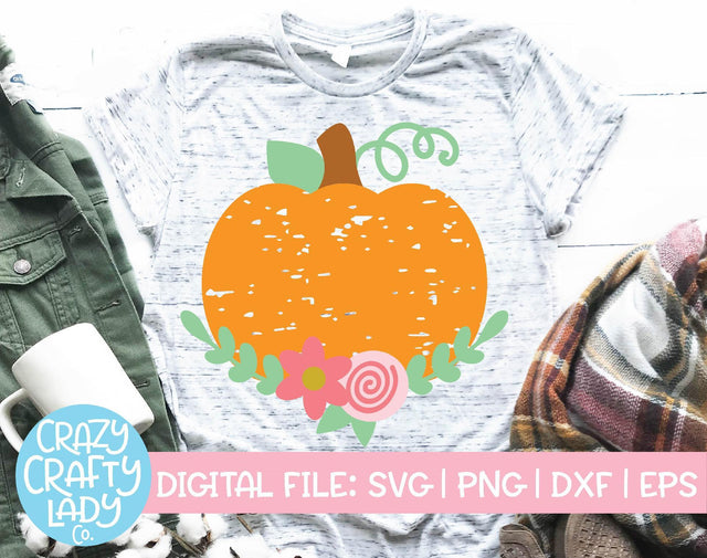 Grunge Floral Pumpkin | Fall SVG Cut File SVG Crazy Crafty Lady Co. 