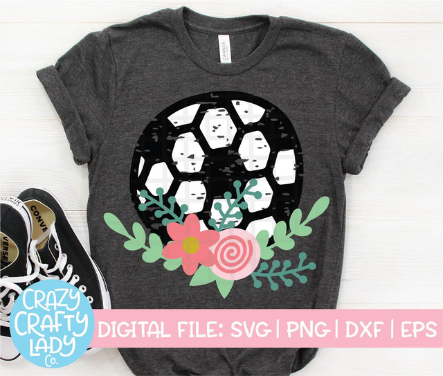 Grunge Floral Soccer Ball | Distressed SVG Cut File SVG Crazy Crafty Lady Co. 