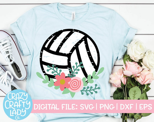 Grunge Floral Volleyball | Distressed Sports SVG Cut File SVG Crazy Crafty Lady Co. 