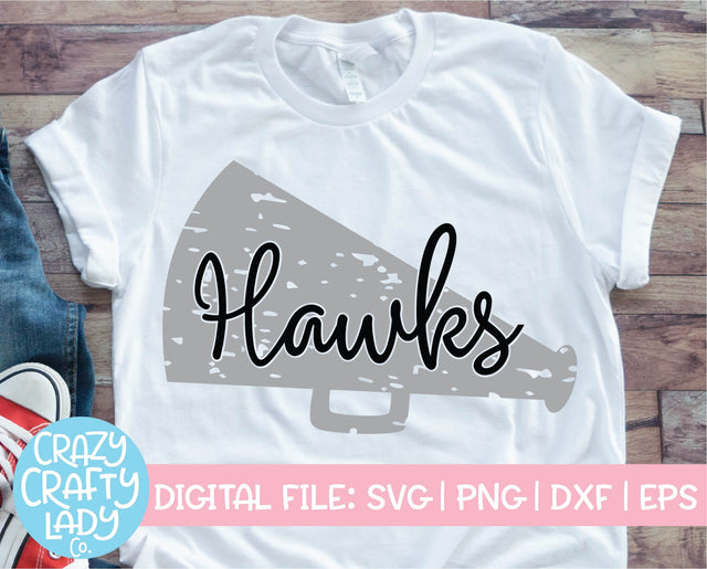 Grunge Hawks Megaphone | Distressed Mascot SVG Cut File SVG Crazy Crafty Lady Co. 