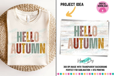 Grunge Hello Autumn PNG Sublimation Design Sublimation Morgan Day Designs 