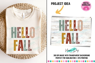 Grunge Hello Fall PNG Sublimation Design Sublimation Morgan Day Designs 