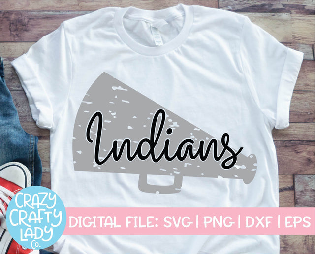 Grunge Indians Megaphone | Distressed Mascot SVG Cut File SVG Crazy Crafty Lady Co. 