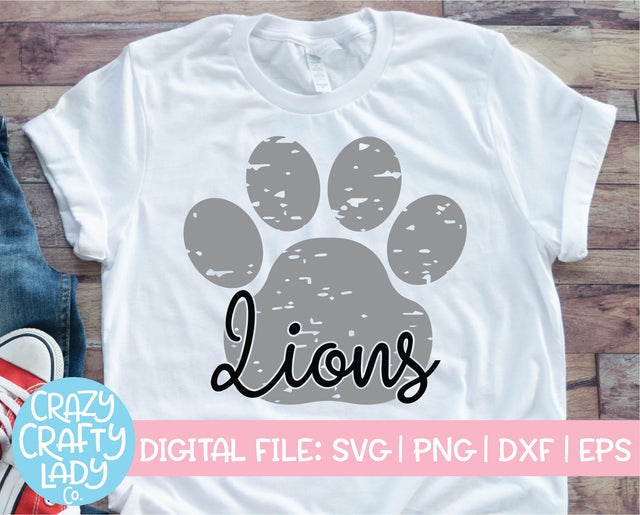 Grunge Lions Paw Print | Distressed Mascot SVG Cut File SVG Crazy Crafty Lady Co. 
