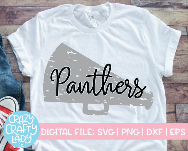 Grunge Panthers Megaphone | Distressed Mascot SVG Cut File SVG Crazy Crafty Lady Co. 