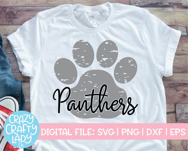 Grunge Panthers Paw Print | Distressed Mascot SVG Cut File SVG Crazy Crafty Lady Co. 