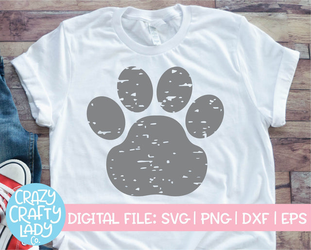 Grunge Paw Print | Distressed Mascot SVG Cut File SVG Crazy Crafty Lady Co. 