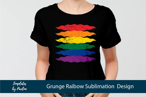 Grunge Rainbow T-shirt Sublimation Design PNG Sublimation Templates by Pauline 