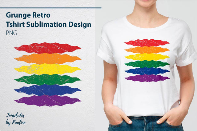 Grunge Rainbow T-shirt Sublimation Design PNG Sublimation Templates by Pauline 