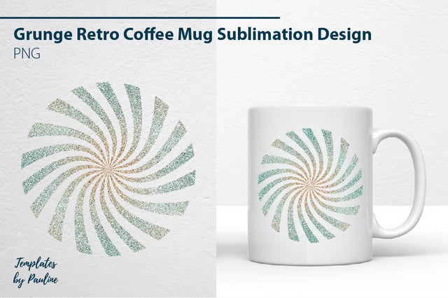 Grunge Retro Coffee Mug Sublimation PNG, Glitter Sunburst SVG Templates by Pauline 