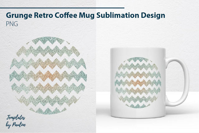 Grunge Retro Coffee Mug Sublimation PNG, Glitter Zig-Zag Sublimation Templates by Pauline 
