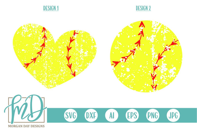 Grunge Softball & Heart Set SVG Morgan Day Designs 
