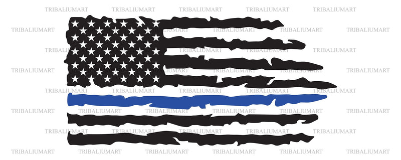 Grunge Thin Blue Line Flag SVG TribaliumArtSF 