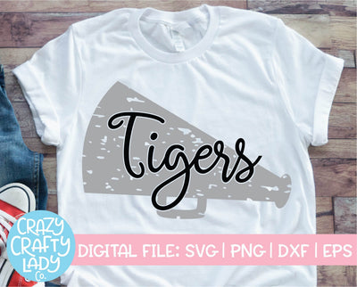 Grunge Tigers Megaphone | Distressed Mascot SVG Cut File SVG Crazy Crafty Lady Co. 