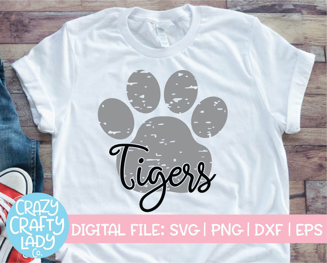 Grunge Tigers Paw Print | Distressed Mascot SVG Cut File SVG Crazy Crafty Lady Co. 
