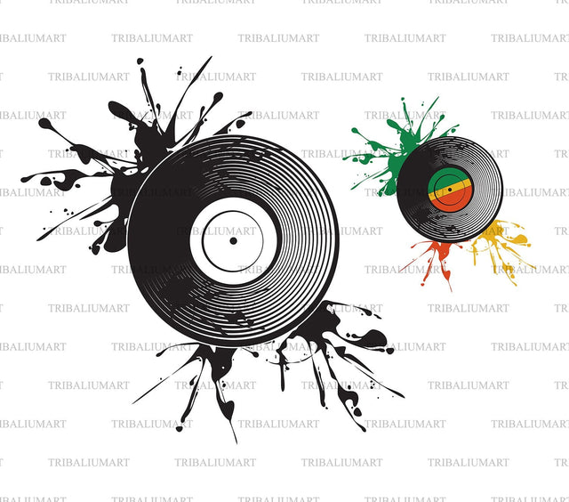 Grunge Vinyl Disc (record, ink spot, splatter, stain or splash). SVG TribaliumArtSF 