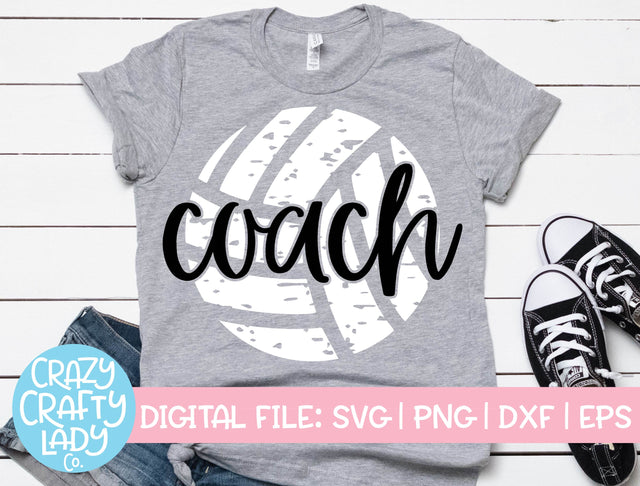 Grunge Volleyball Coach | Distressed Sports SVG Cut File SVG Crazy Crafty Lady Co. 