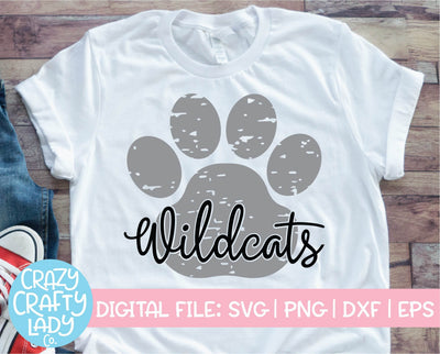 Grunge Wildcats Paw Print | Distressed Mascot SVG Cut File SVG Crazy Crafty Lady Co. 