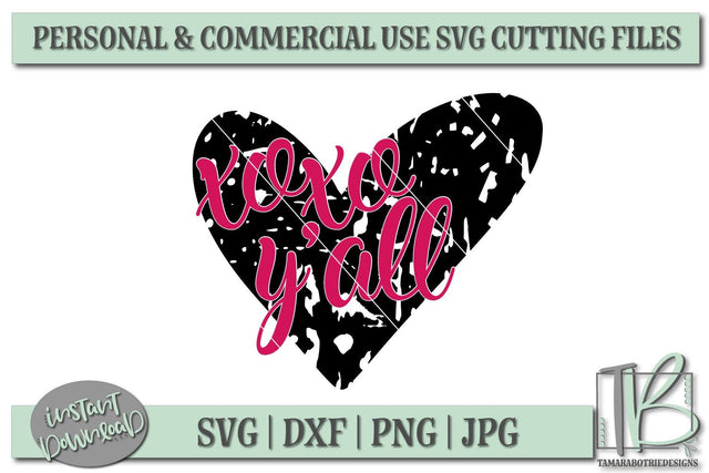 Grunge XOXO Y'all With Heart SVG File, Valentine's SVG File SVG TB Designs 